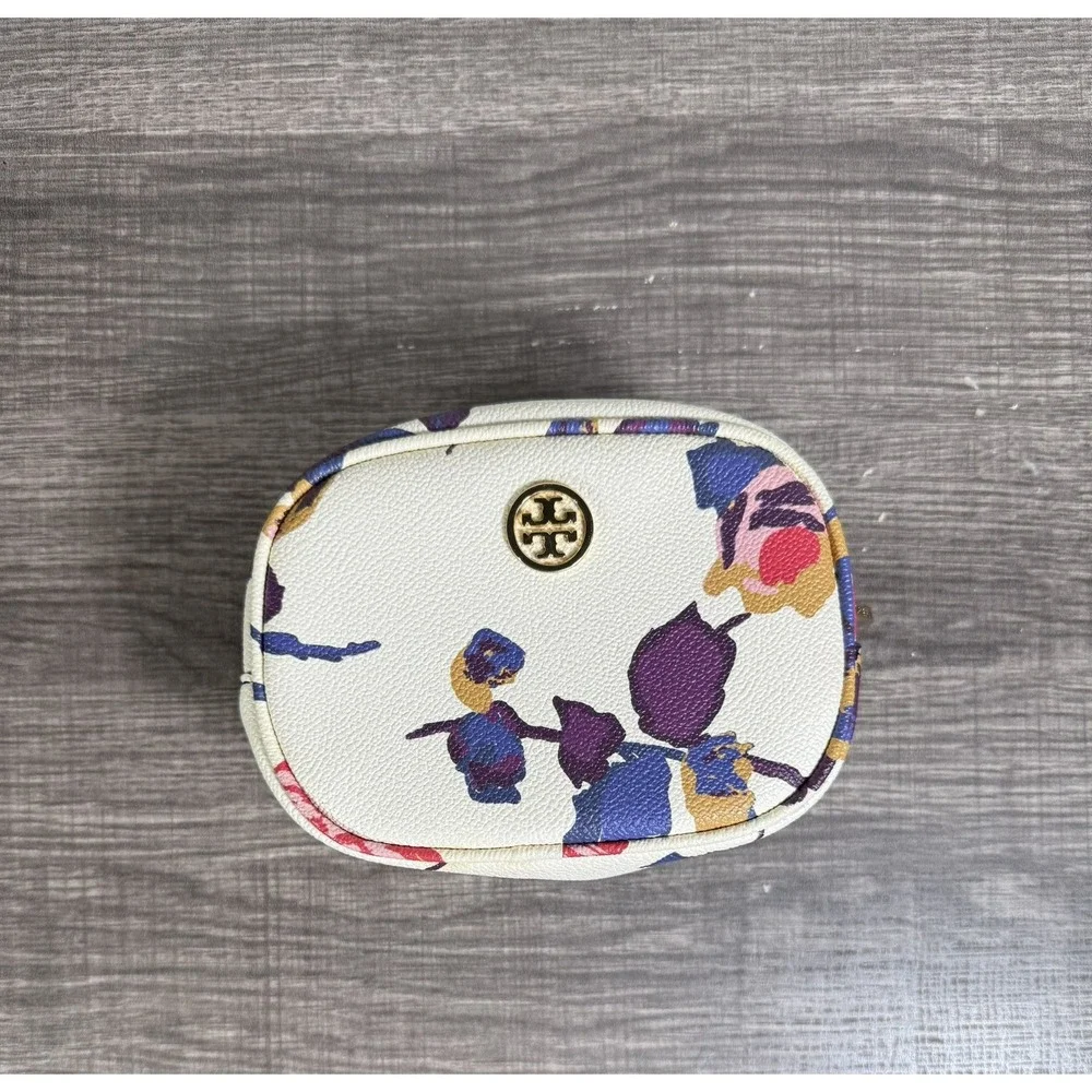 TORY BURCH Floral Oval Makeup Cosmetics Bag Pouch Case 6x4x3.5